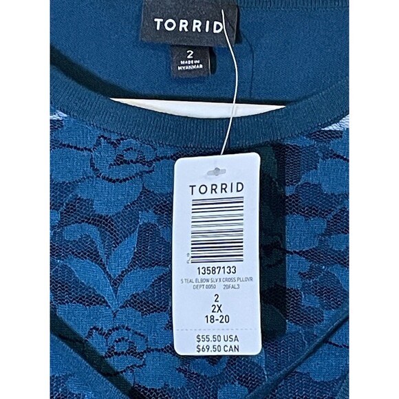 Torrid Teal Elbow Sleeve Lace Top Pullover Size 2 BNWT - Picture 3 of 4